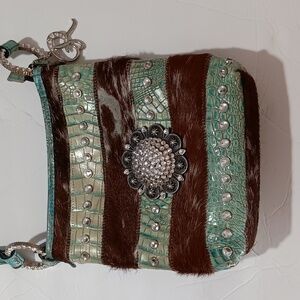 Raviani Leather and Fur Crossbody Purse